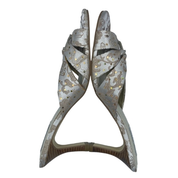 Steve MADDEN P-Kiss Champagne Sparkling Brocade Slide Leather Sandals Size 8.5 - Picture 6 of 13